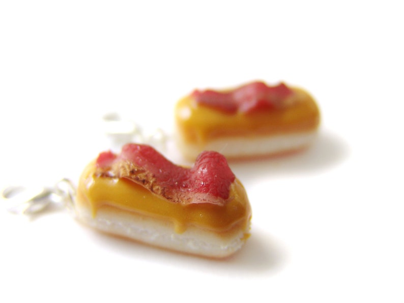 Bacon Maple Bar Donut Charm, Miniature Food Jewelry, Polymer Clay Maple Doughnut Charm 