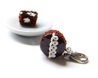 Chocolate Cupcake Charm Pendant, Miniature Food Jewelry, Polymer Clay Cupcake