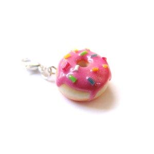 Strawberry Pink Sprinkle Donut Charm Miniature Food Jewelry Sprinkle Frosted Doughnut Charm image 2