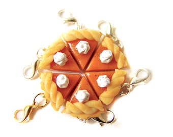 Pumpkin Pie Charm - Polymer Clay Food Jewelry - Miniature Food Charm, Halloween Fall Food Jewelry