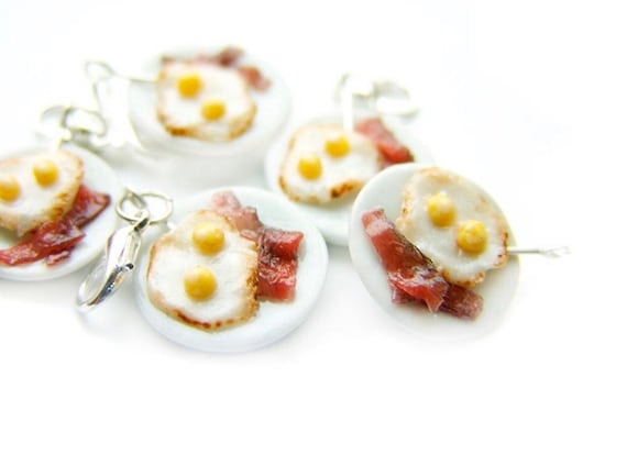 Bacon and Eggs Charm - Miniature Food Jewelry - Polymer Clay Breakfast Charm - American Breakfast
