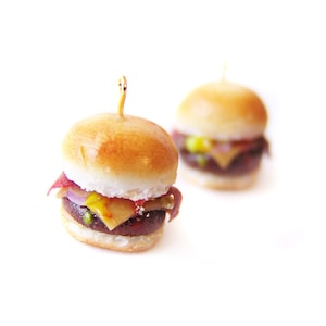 Loaded Bacon Cheeseburger Charm, Miniature Food Jewelry, Polymer Clay Cheeseburger, Hamburger Food Jewelry, Fast Food Jewelry