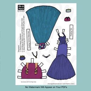 Printable Paper Doll Fancy Gowns, Digital Download, Dress up Dolls ...