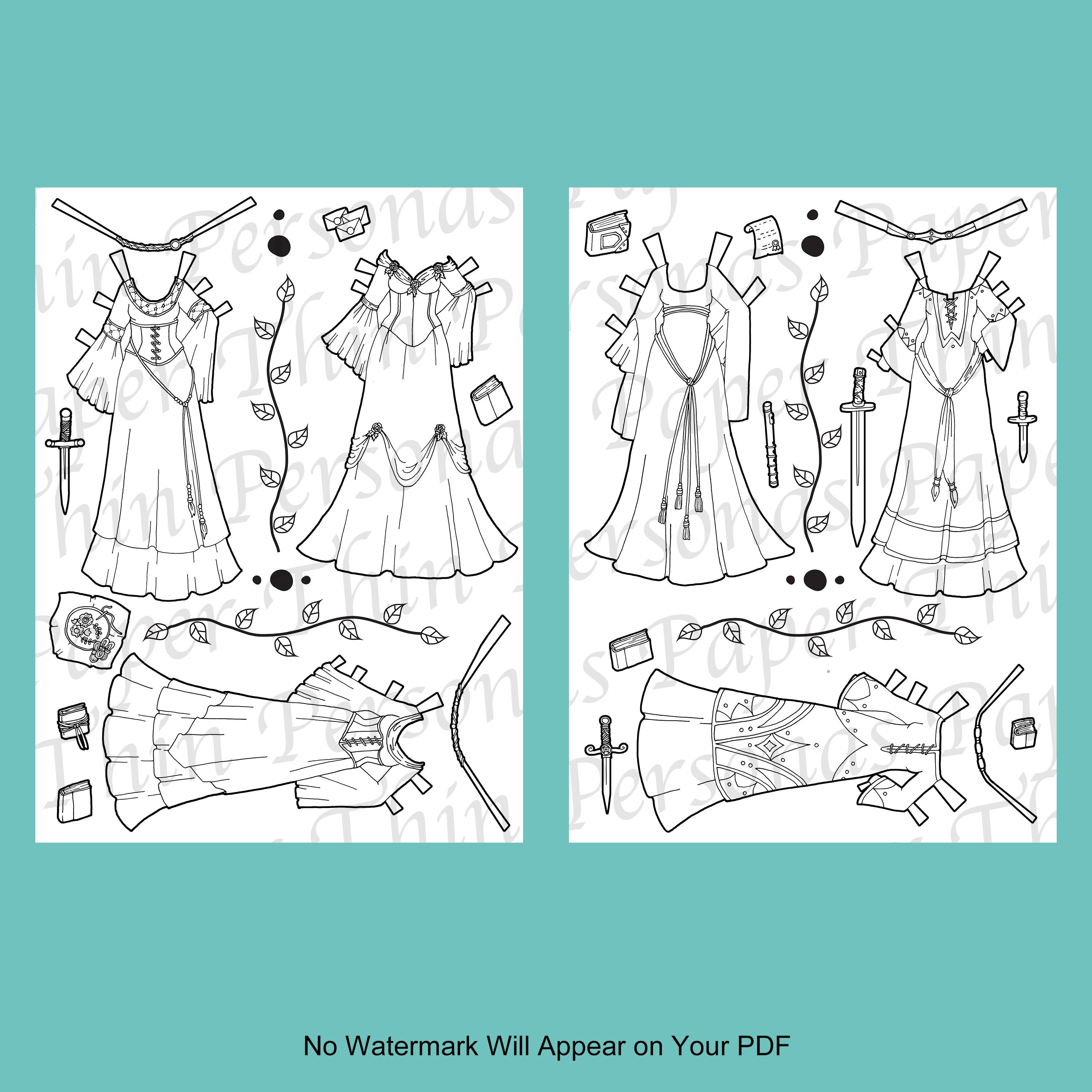 Printable Princess Paper Dolls Coloring Book PDF, Digital Download ...