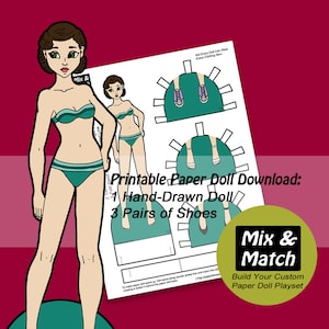 Paper Doll Printable- Dress Up Paper Doll- Paper Doll Handmade- Digital Download