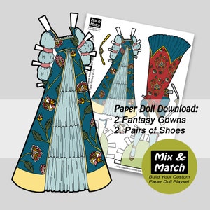 Fairy Tale Printable Paper Doll, Kids Printable Craft, Princess Paper Doll Dresses, Fine Motor Skills Toy, Digital Download