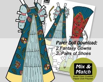 Fairy Tale Printable Paper Doll, Kids Printable Craft, Princess Paper Doll Dresses, Fine Motor Skills Toy, Digital Download