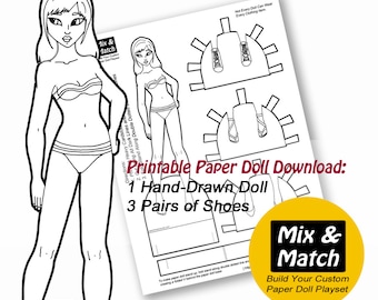 Paper Doll Coloring Page- Printable Coloring Sheet- Printable Paper Doll- Dress up Doll- Digital Download- Asian Paper Doll