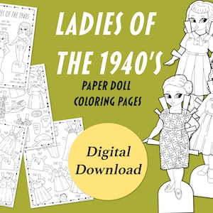 1940s Paper Doll Printable Coloring Book PDF, Retro Fashion Paper Dolls ...
