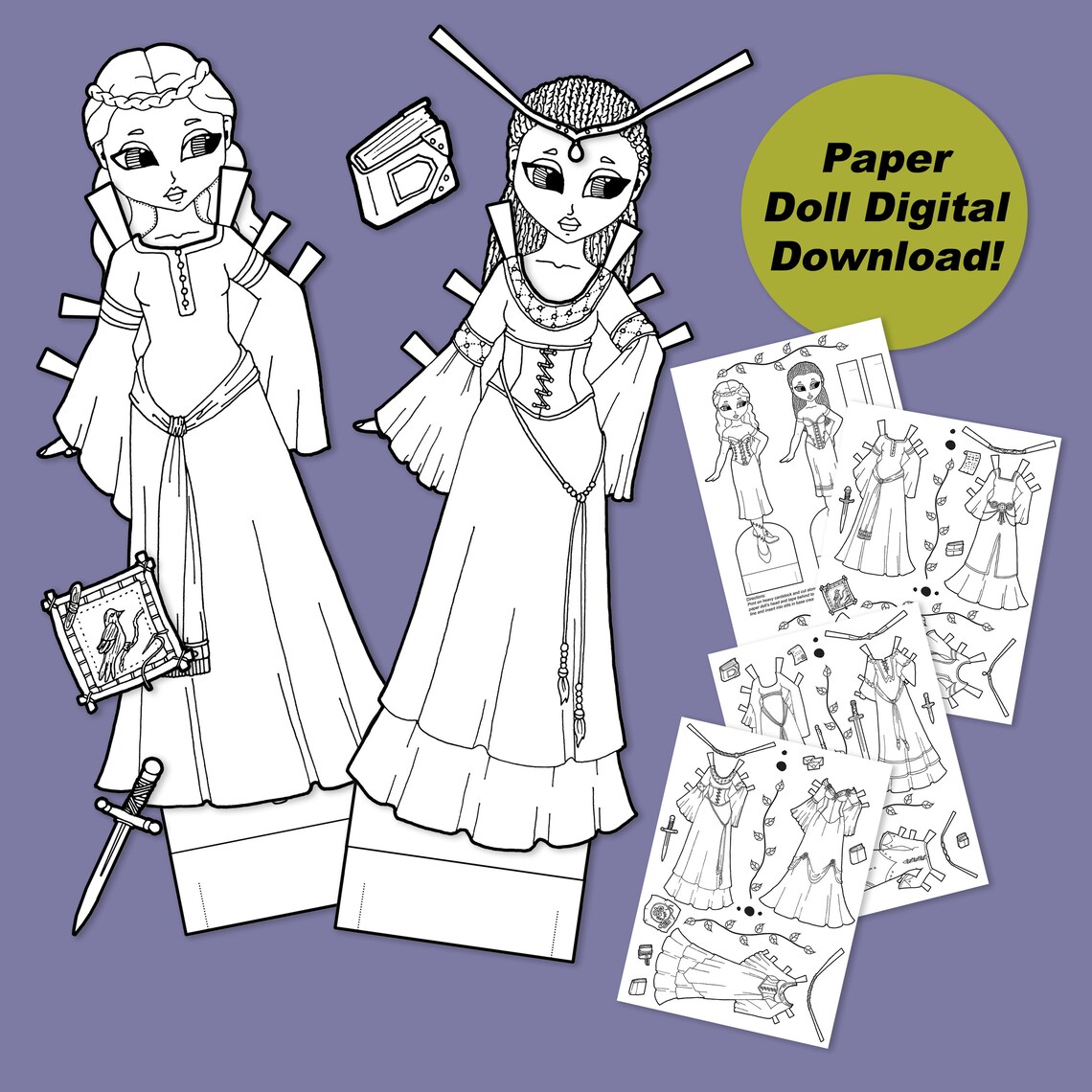 Printable Princess Paper Dolls Coloring Book PDF, Digital Download ...