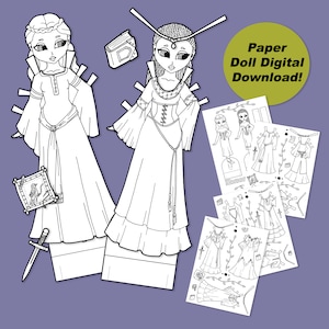 Printable Princess Paper Dolls Coloring Book PDF, Digital Download, Coloring for Kids, Black and White Printable Paper Dolls, Kids Crafts