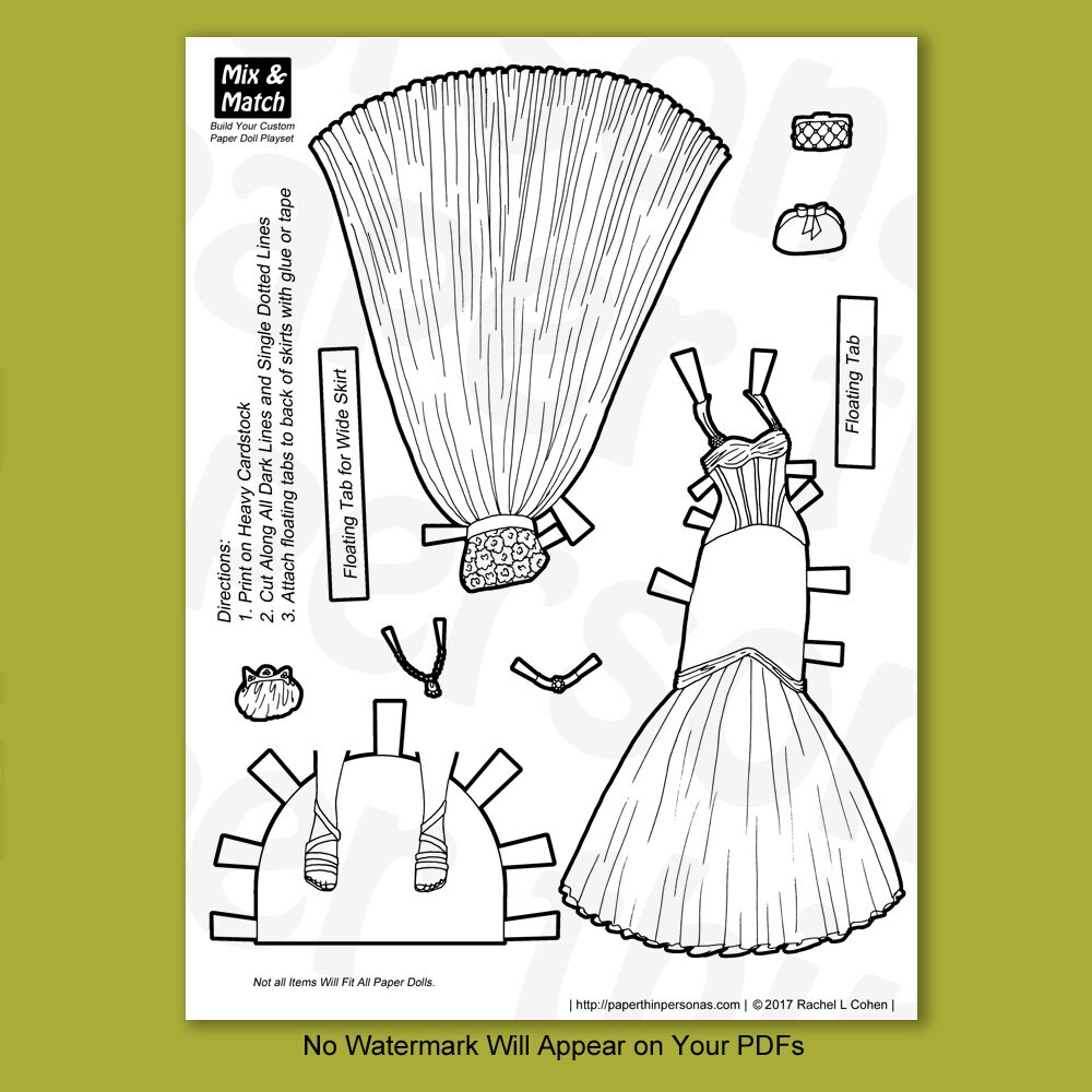 Fancy Evening Gown Paper Doll Printable Digital Download Wedding ...