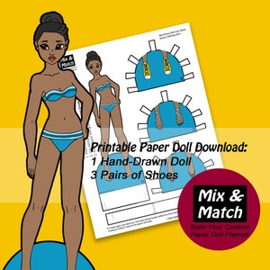 Black Paper Doll to Print- African American Doll with Natural Hair Style- Black Girls Art- Girl's Paper Crafts- Digital Download