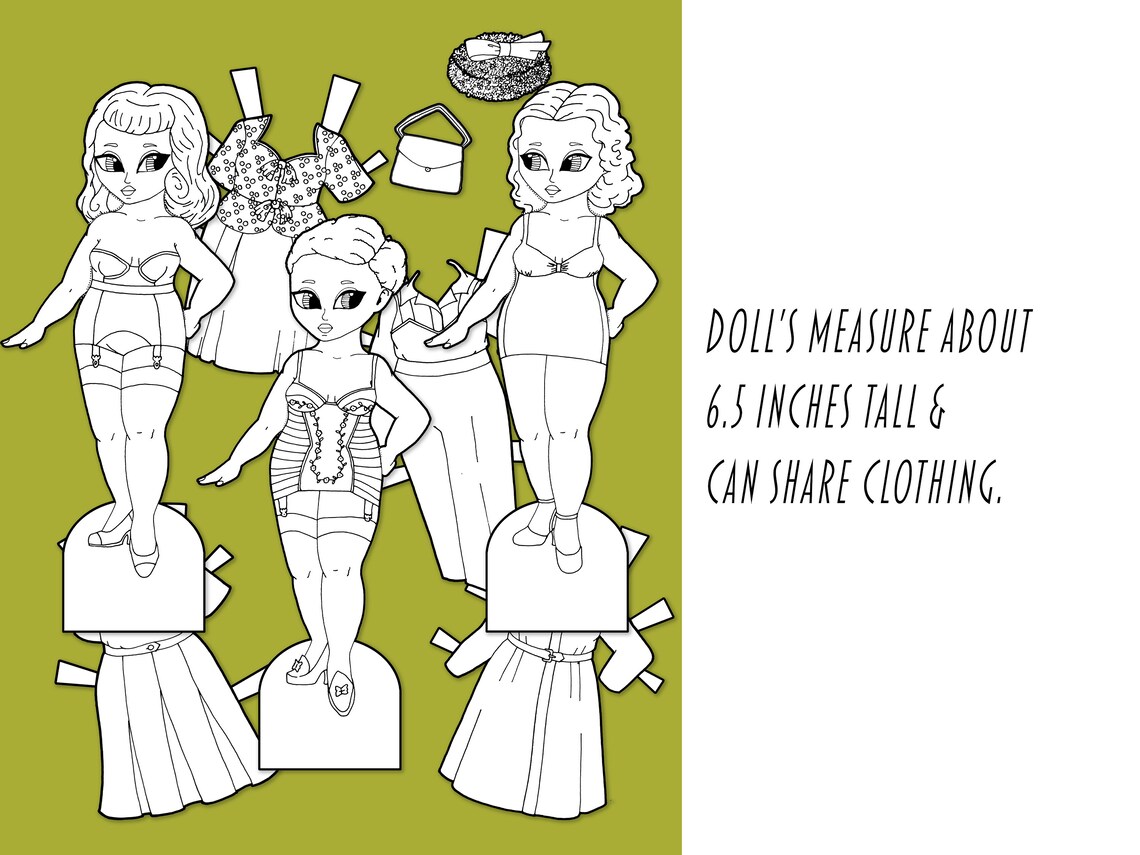1940s Paper Doll Printable Coloring Book PDF Retro Fashion - Etsy