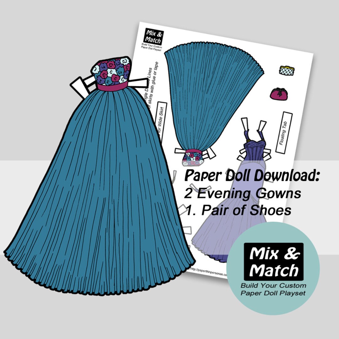 Printable Paper Doll Fancy Gowns, Digital Download, Dress up Dolls ...