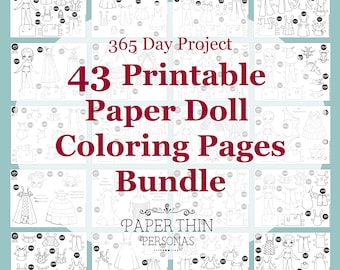 Paper Doll Coloring Pages Mega Bundle- Printable Paper Dolls- Coloring Book PDF- Digital Download