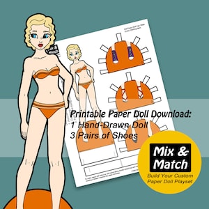 Mix & Match Digital Paper Doll Download- Printable Paper Doll Set- Paper Doll to Print- Dress up Doll- Paper Doll Template- Paper Toy