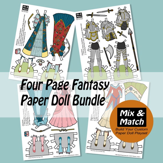 Mix &amp; Match Fantasy Paper Doll Clothing Bundle Printable - Etsy