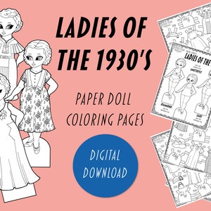 1930s Printable Paper Doll Coloring Book PDF, Kids Coloring Pages, 30s Vintage Paper Doll Printables, Children's Paper Crafts image 1
