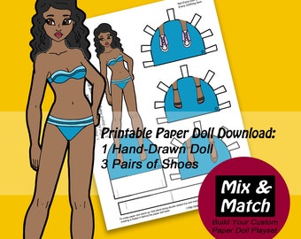 Printable Paper Doll- Paper Doll Digital Download- Paper Doll Cutout- African American Paper Doll- Black Paper Doll- Dress Up Doll-