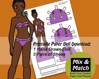 Black Paper Doll: African-American Dress Up Doll (Instant Download)