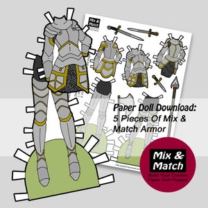 Paper Doll Armor- Digital Paper Doll Clothing Download- Knight Paper Doll- Lady Warrior Paper Doll- Women&#39;s Armor Paper Doll