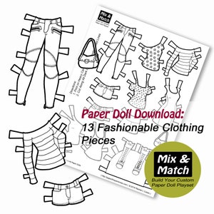Paper Doll Fashion Coloring Page- Paper Doll Download- Printable Paper Doll Clothing- Coloring Page- Dress Up Doll- Paper Doll To Print