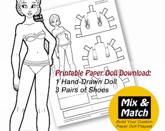 Paper Doll Coloring Page- Printable Coloring Sheet- Printable Paper Doll- Dress up Doll- Digital Download