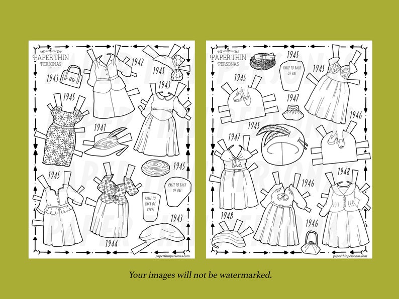 1940s Paper Doll Printable Coloring Book PDF, Retro Fashion Paper Dolls ...