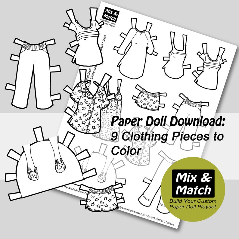 Sleep Over Printable Paper Doll Pajamas Kids Coloring Etsy