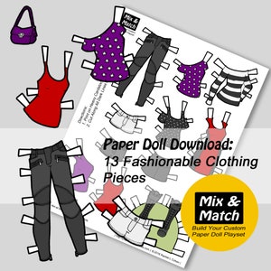 Paper Doll Fashions to Print- Digital Download-Fashion Paper Doll - Dress up Doll- Paper Craft Printable- Digital Download Paper Dolls