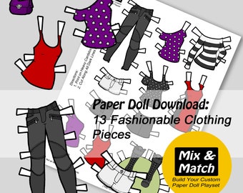 Paper Doll Fashions to Print- Digital Download-Fashion Paper Doll - Dress up Doll- Paper Craft Printable- Digital Download Paper Dolls