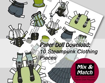 Steampunk Paper Doll- Printable Digital Download- Steampunk Fashion Doll