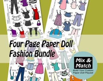 Printable Paper Doll Fashion Clothing Bundle (Digital Download)