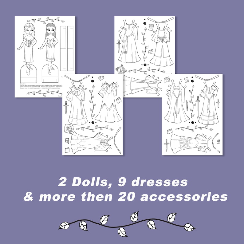 Printable Princess Paper Dolls Coloring Book PDF, Digital Download ...
