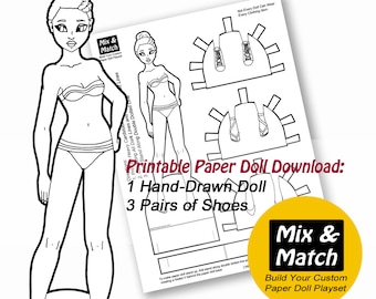 Black Paper Doll, Multicultural, Digital Paper doll, Cut Out Doll, Printable Doll, Printable Coloring Page, Instant Download, Dress Up Doll