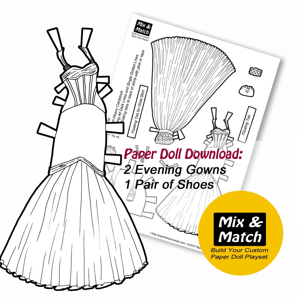 Fancy Evening Gown Paper Doll Printable Digital Download Wedding ...