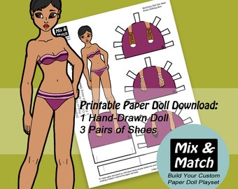 Digital Paper Doll Download- Paper Doll to Print- Hispanic Doll- Paper Doll Art