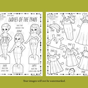 1940s Paper Doll Printable Coloring Book PDF, Retro Fashion Paper Dolls ...