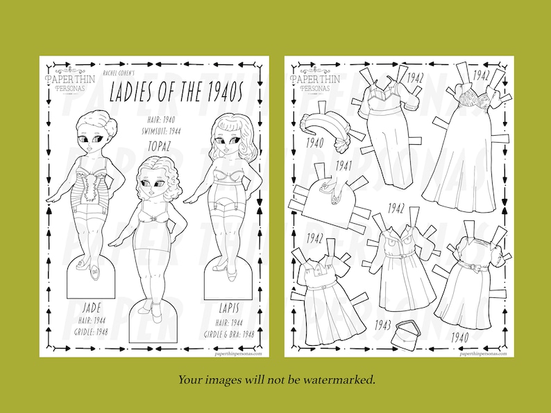 1940s Paper Doll Printable Coloring Book PDF, Retro Fashion Paper Dolls ...