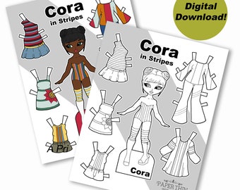 Black Printable Paper Doll, Paper Doll Printables, Kids Printable Activity, African American Dress Up Doll, Instant Download