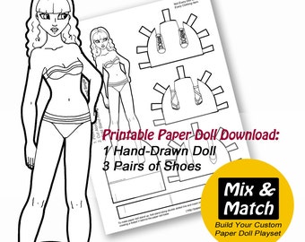 Paper Doll Coloring Page- Printable Coloring Sheet- Printable Paper Doll- Dress up Doll- Digital Download