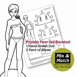 Paper Doll Coloring Page PDF Coloring Page Dress Up Paper Doll Digital Download image 1