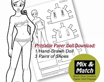 Dress Up Paper Doll Coloring Page: Mix & Match (Digital Download)