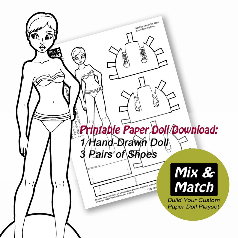 Paper Doll Coloring Page PDF Coloring Page Dress Up Paper Doll Digital Download image 1