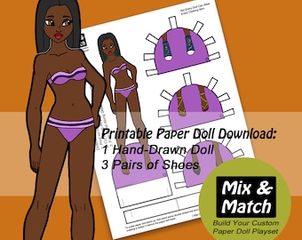 Black Dress Up Doll, Printable Paper Doll, African American Paper Doll, Black Doll, Digital Download, Gift for a Girl, Printables for Kids