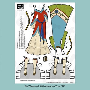 Medieval Princess Printable Paper Doll Medieval Dresses for Paper Dolls Digital Download Fantasy Kids Crafts image 2