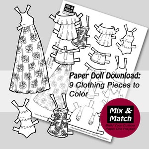 Vacation Paper Doll Clothing- Digital Download- Printable Paper Doll Coloring Page- Kids Paper Doll Craft- Printable Coloring Sheet
