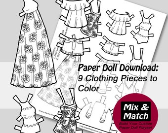 Vacation Paper Doll Clothing- Digital Download- Printable Paper Doll Coloring Page- Kids Paper Doll Craft- Printable Coloring Sheet
