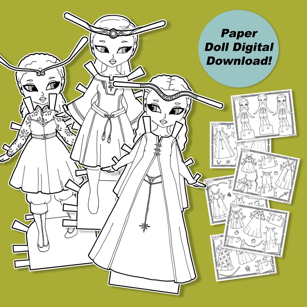 Fantasy Printable Paper Doll, Paper Doll Coloring Pages for Kids, Paper ...